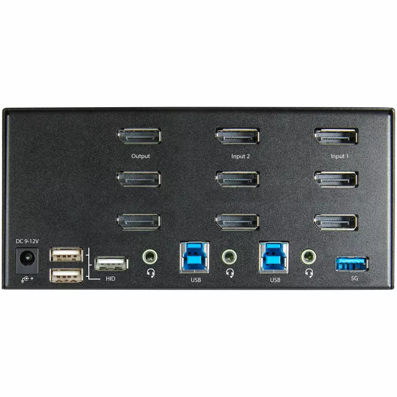 Comutador KVM DisplayPort StarTech.com de 2 portas para três monitores – 4K 60Hz UHD HDR – KVM DP 1.2 de secretária com hub USB 3.0 de 2 portas (5 Gbit/s) e 4 portas USB 2.0 HID, áudio – comutação por teclas de atalho – TAA