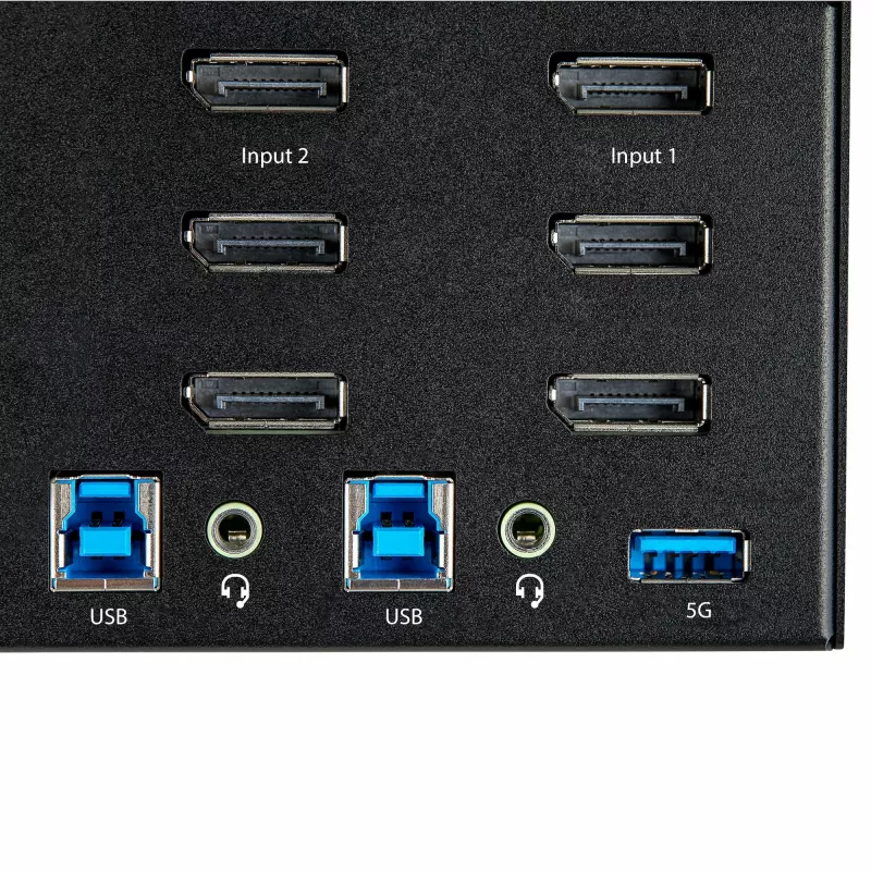 Comutador KVM DisplayPort StarTech.com de 2 portas para três monitores – 4K 60Hz UHD HDR – KVM DP 1.2 de secretária com hub USB 3.0 de 2 portas (5 Gbit/s) e 4 portas USB 2.0 HID, áudio – comutação por teclas de atalho – TAA
