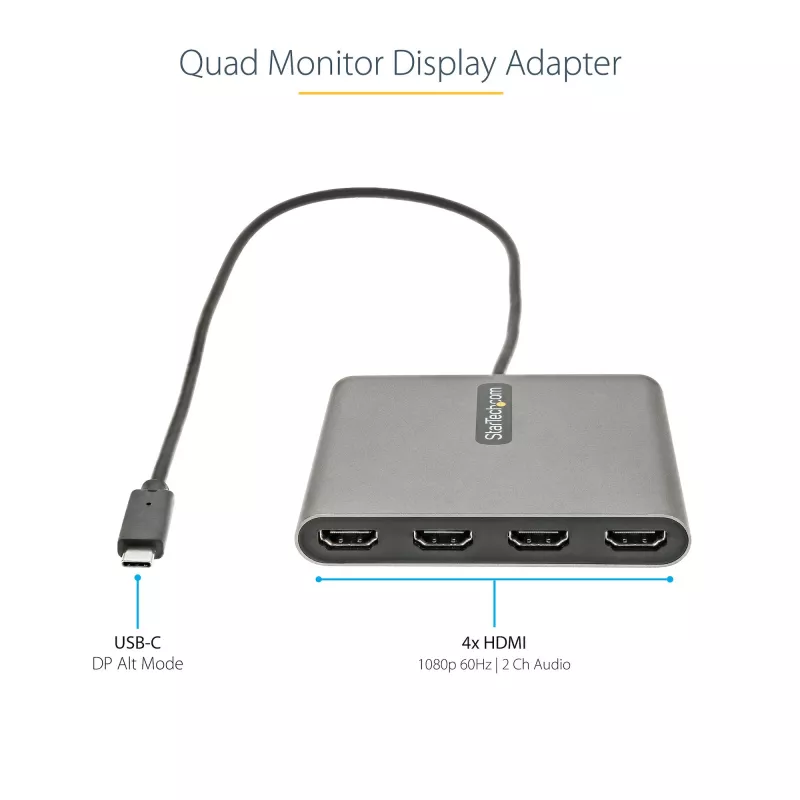Adaptador USB-C para Quad HDMI StarTech.com, conversor USB-C para 4x monitor HDMI para Windows (sem suporte para macOS/ChromeOS/Linux) - TAA