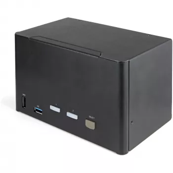 Comutador KVM DisplayPort StarTech.com de 2 portas para quatro monitores – 4K 60Hz UHD HDR – KVM DP 1.2 4K de secretária com hub USB 3.0 de 2 portas (5 Gbit/s) e 4 portas USB 2.0 HID, áudio – comutação por teclas de atalho – TAA