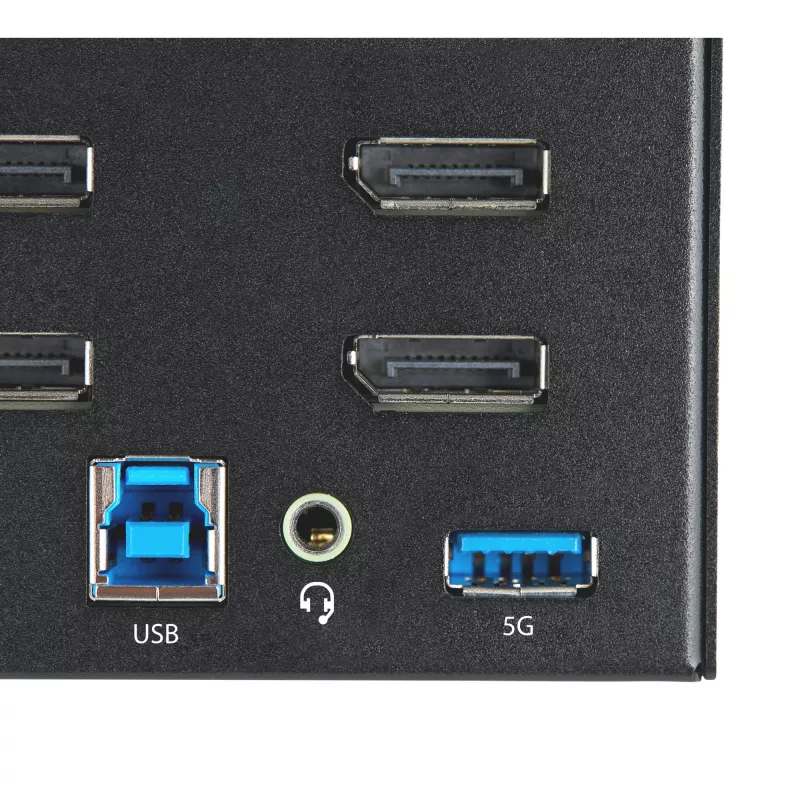 Comutador KVM DisplayPort StarTech.com de 2 portas para quatro monitores – 4K 60Hz UHD HDR – KVM DP 1.2 4K de secretária com hub USB 3.0 de 2 portas (5 Gbit/s) e 4 portas USB 2.0 HID, áudio – comutação por teclas de atalho – TAA