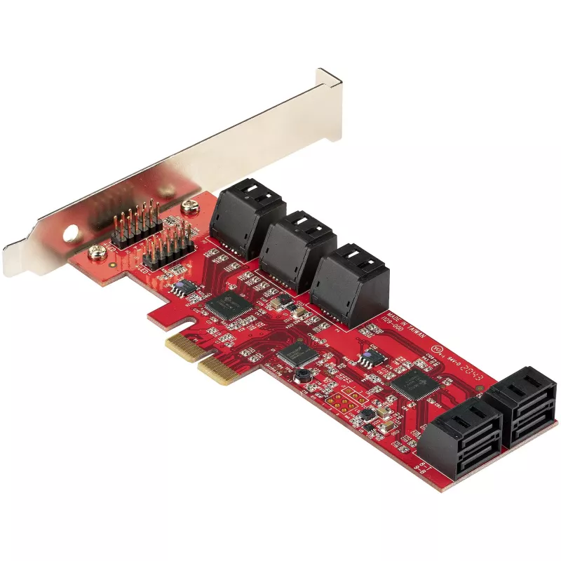 Placa SATA PCIe StarTech.com - placa de expansão PCIe SATA de 10 portas - 6 Gbit/s - perfil baixo/perfil completo - conectores SATA empilhados - ASM1062 Non-RAID - conversor/adaptador PCI Express para SATA