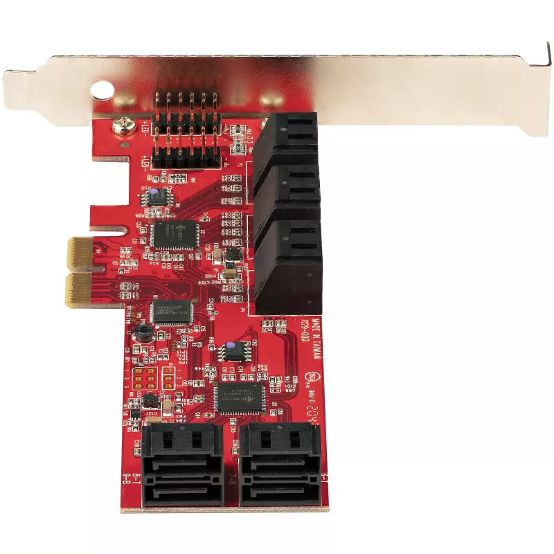 Placa SATA PCIe StarTech.com - placa de expansão PCIe SATA de 10 portas - 6 Gbit/s - perfil baixo/perfil completo - conectores SATA empilhados - ASM1062 Non-RAID - conversor/adaptador PCI Express para SATA