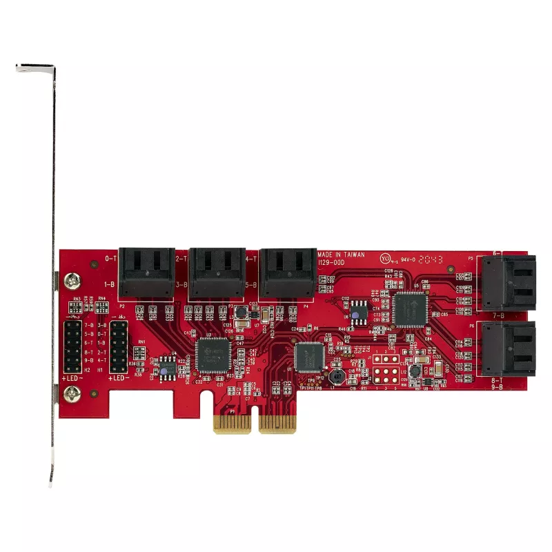 Placa SATA PCIe StarTech.com - placa de expansão PCIe SATA de 10 portas - 6 Gbit/s - perfil baixo/perfil completo - conectores SATA empilhados - ASM1062 Non-RAID - conversor/adaptador PCI Express para SATA