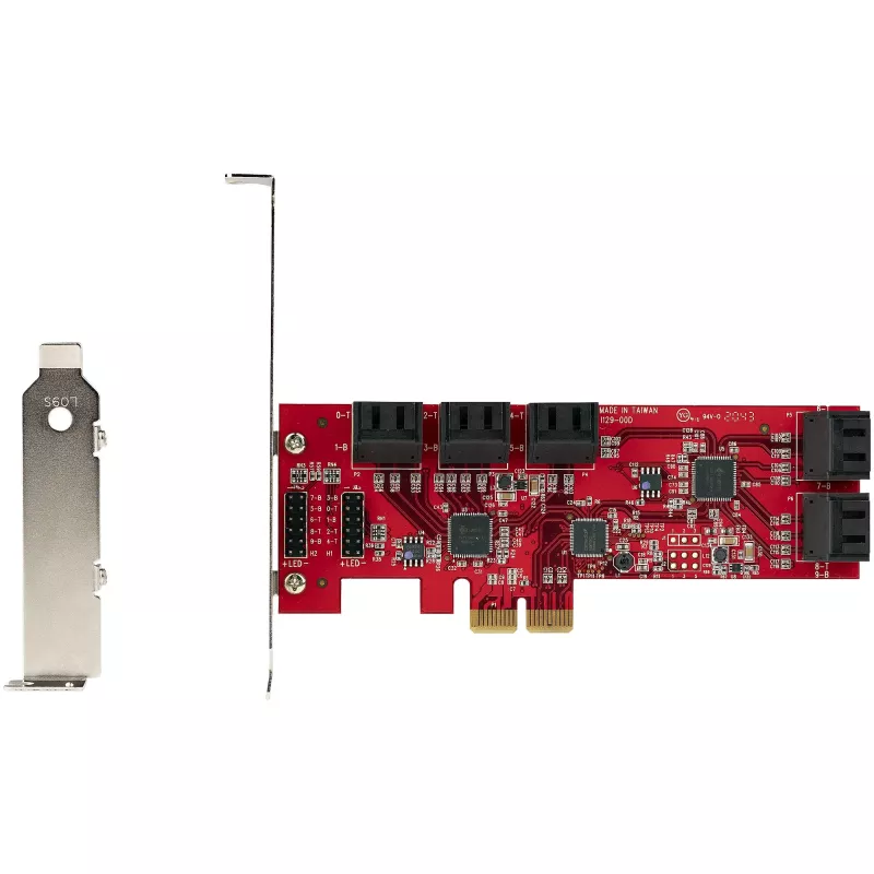 Placa SATA PCIe StarTech.com - placa de expansão PCIe SATA de 10 portas - 6 Gbit/s - perfil baixo/perfil completo - conectores SATA empilhados - ASM1062 Non-RAID - conversor/adaptador PCI Express para SATA