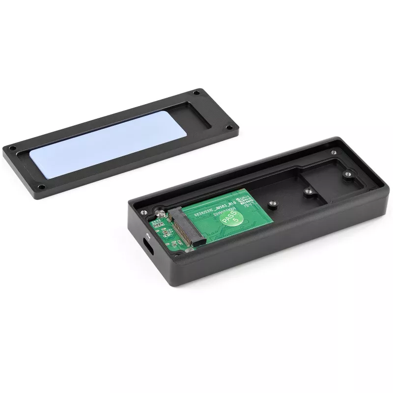 StarTech.com M2E1BRU31C caixa para SSD M.2 NVMe PCIe, USB-C 10 Gbit/s (USB 3.2 Gen 2), alumínio robusto, M-Key, IP67, compatível com Thunderbolt 3, preta