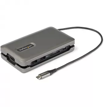 StarTech.com Adaptador multiporta USB-C – USB-C para HDMI 2.0 4K 60 Hz – hub USB de 2 portas 10 Gbit/s – Power Delivery Pass-Through 100 W – GbE – SD/MicroSD – mini dock USB Type-C – cabo de 25 cm