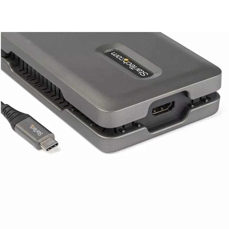 StarTech.com Adaptador multiporta USB-C – USB-C para HDMI 2.0 4K 60 Hz – hub USB de 2 portas 10 Gbit/s – Power Delivery Pass-Through 100 W – GbE – SD/MicroSD – mini dock USB Type-C – cabo de 25 cm