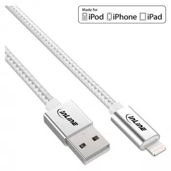 Cabo Lightning USB InLine, para iPad, iPhone, iPod, prateado/alu 2 m certificado MFi