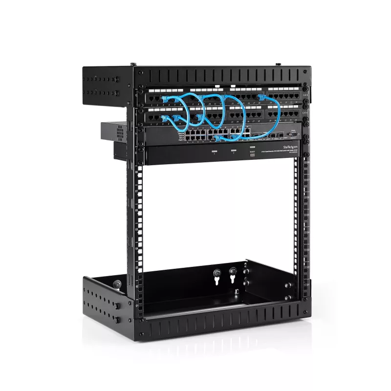 Armário de rede StarTech.com 12U 19 polegadas para montagem na parede - profundidade ajustável 12-20 polegadas 2 postes rack open-frame para sala de servidores para AV/dados/IT/comunicação/equipamento informático/switch com porcas gaiola e parafusos