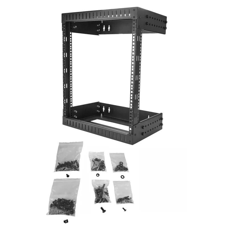 Armário de rede StarTech.com 12U 19 polegadas para montagem na parede - profundidade ajustável 12-20 polegadas 2 postes rack open-frame para sala de servidores para AV/dados/IT/comunicação/equipamento informático/switch com porcas gaiola e parafusos