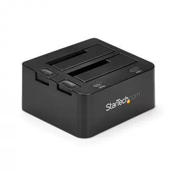 Estação de acoplamento StarTech.com Dual-Bay USB 3.0 para SATA, dock para disco rígido USB, estação de acoplamento externa 2,5/3,5 polegadas SATA I/II/III SSD/HDD, baía de disco rígido hot-swap, carregamento superior