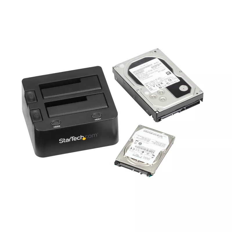 Estação de acoplamento StarTech.com Dual-Bay USB 3.0 para SATA, dock para disco rígido USB, estação de acoplamento externa 2,5/3,5 polegadas SATA I/II/III SSD/HDD, baía de disco rígido hot-swap, carregamento superior