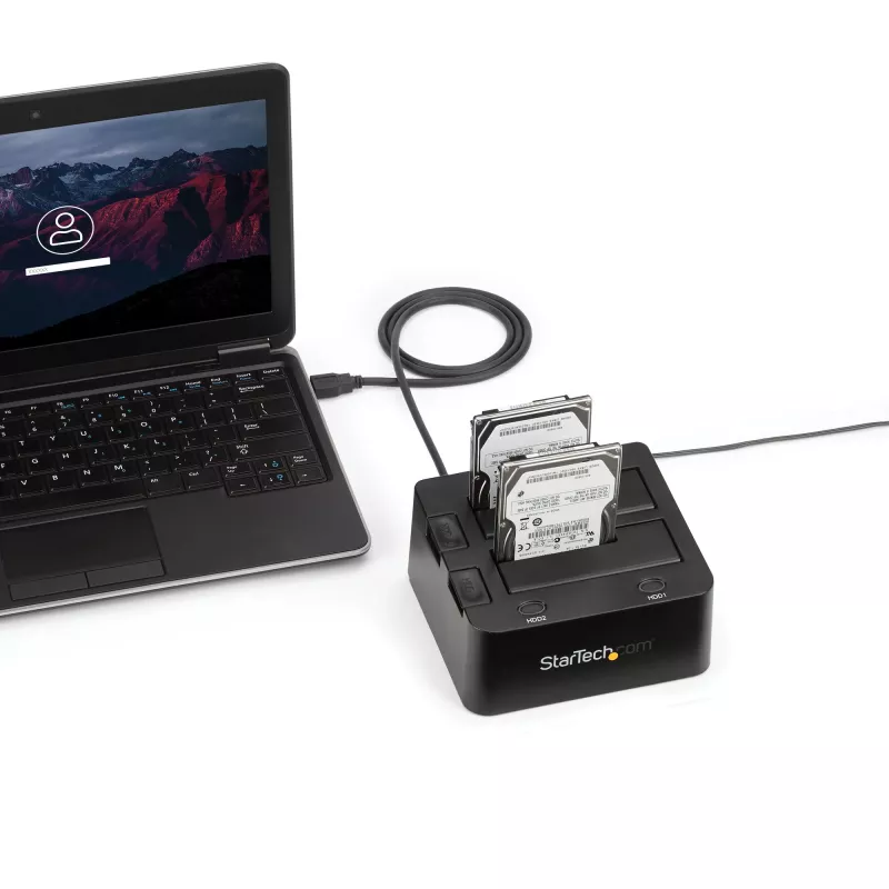 Estação de acoplamento StarTech.com Dual-Bay USB 3.0 para SATA, dock para disco rígido USB, estação de acoplamento externa 2,5/3,5 polegadas SATA I/II/III SSD/HDD, baía de disco rígido hot-swap, carregamento superior