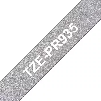 Fita de etiquetagem Brother TZE-PR935 branco sobre prateado
