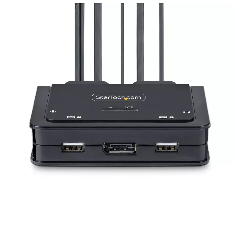 Switch KVM StarTech.com 2 portas híbrido cabo USB-C DisplayPort, 4K 60Hz, switch KVM compacto com cabos integrados de 1,8 m USB-A/DisplayPort/áudio e 1,2 m USB-C host, alimentado por bus – botão de controlo remoto/comutação por tecla de atalho