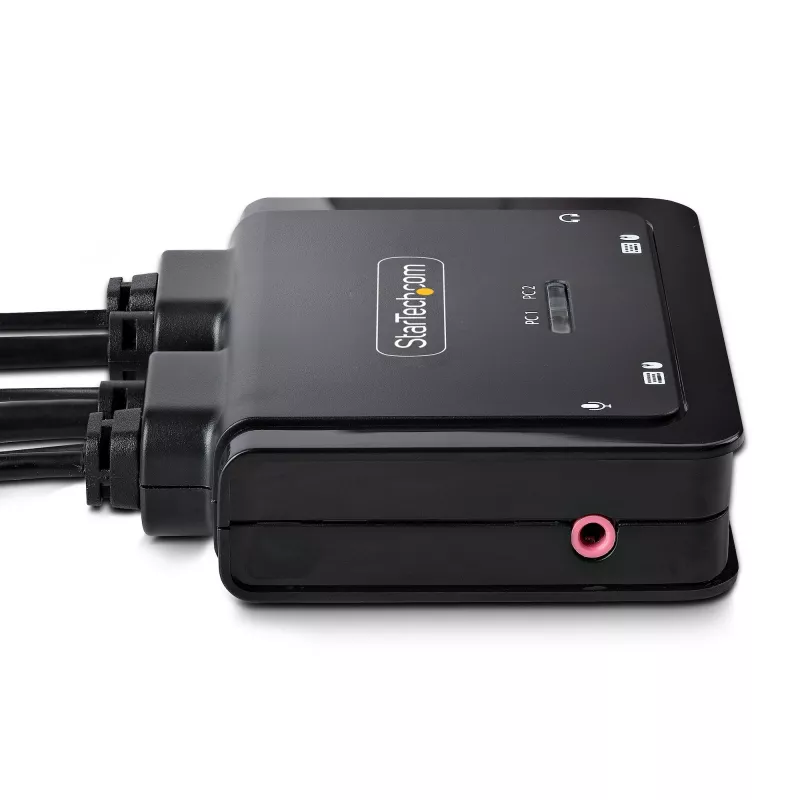 Switch KVM StarTech.com 2 portas híbrido cabo USB-C DisplayPort, 4K 60Hz, switch KVM compacto com cabos integrados de 1,8 m USB-A/DisplayPort/áudio e 1,2 m USB-C host, alimentado por bus – botão de controlo remoto/comutação por tecla de atalho
