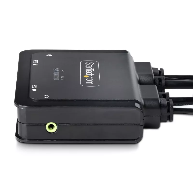 Switch KVM StarTech.com 2 portas híbrido cabo USB-C DisplayPort, 4K 60Hz, switch KVM compacto com cabos integrados de 1,8 m USB-A/DisplayPort/áudio e 1,2 m USB-C host, alimentado por bus – botão de controlo remoto/comutação por tecla de atalho