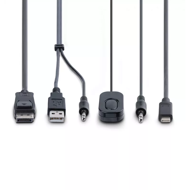 Switch KVM StarTech.com 2 portas híbrido cabo USB-C DisplayPort, 4K 60Hz, switch KVM compacto com cabos integrados de 1,8 m USB-A/DisplayPort/áudio e 1,2 m USB-C host, alimentado por bus – botão de controlo remoto/comutação por tecla de atalho