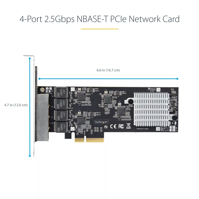 Placa de rede StarTech.com 4 portas 2,5 Gbit/s NBASE-T PCIe, Intel I225-V, placa de rede de computador de quatro portas, NIC multi-gigabit, placa LAN para servidor PCI Express, interface Ethernet para desktop
