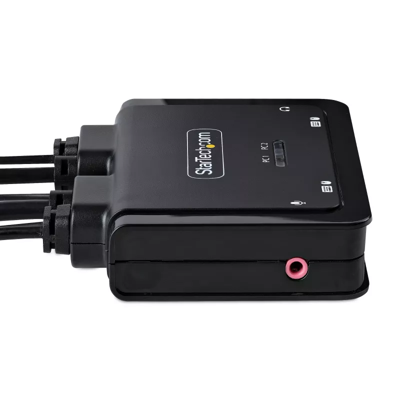 Switch KVM StarTech.com 2 portas híbrido cabo USB-C HDMI, 4K 60Hz, KVM compacto com cabos host integrados de 6ft/1,8m USB-A/HDMI/áudio e 4ft/1,2m USB-C, alimentado por bus - botão de controlo remoto/comutação por tecla de atalho