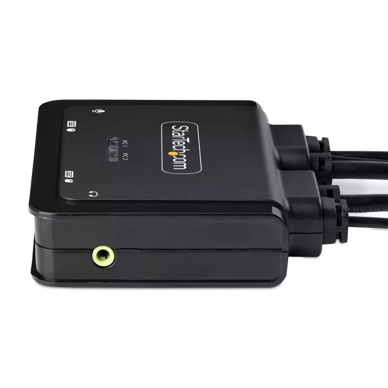 Switch KVM StarTech.com 2 portas híbrido cabo USB-C HDMI, 4K 60Hz, KVM compacto com cabos host integrados de 6ft/1,8m USB-A/HDMI/áudio e 4ft/1,2m USB-C, alimentado por bus - botão de controlo remoto/comutação por tecla de atalho