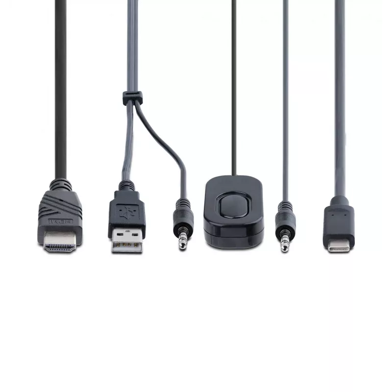Switch KVM StarTech.com 2 portas híbrido cabo USB-C HDMI, 4K 60Hz, KVM compacto com cabos host integrados de 6ft/1,8m USB-A/HDMI/áudio e 4ft/1,2m USB-C, alimentado por bus - botão de controlo remoto/comutação por tecla de atalho