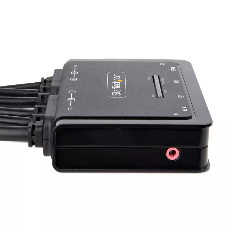 Switch KVM StarTech.com 2 portas dual-monitor cabo HDMI, 4K 60Hz, KVM compacto com cabos integrados de 1,5 m USB-A/HDMI/áudio, alimentado por bus – botão de controlo remoto/comutação por tecla de atalho