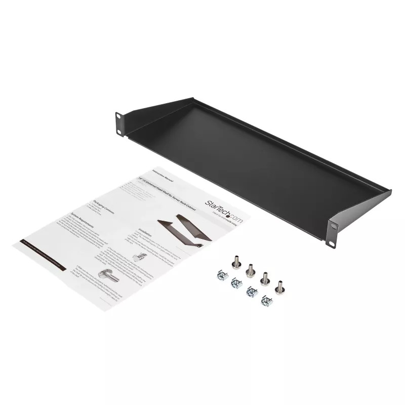StarTech.com CABSHELF1U prateleira 1U para rack de servidor, prateleira fixa em cantilever para rack/armário de 19 polegadas, 17,7 cm (7 polegadas) de profundidade, capacidade de 15 kg (33 lb), com porcas de gaiola e parafusos, preta