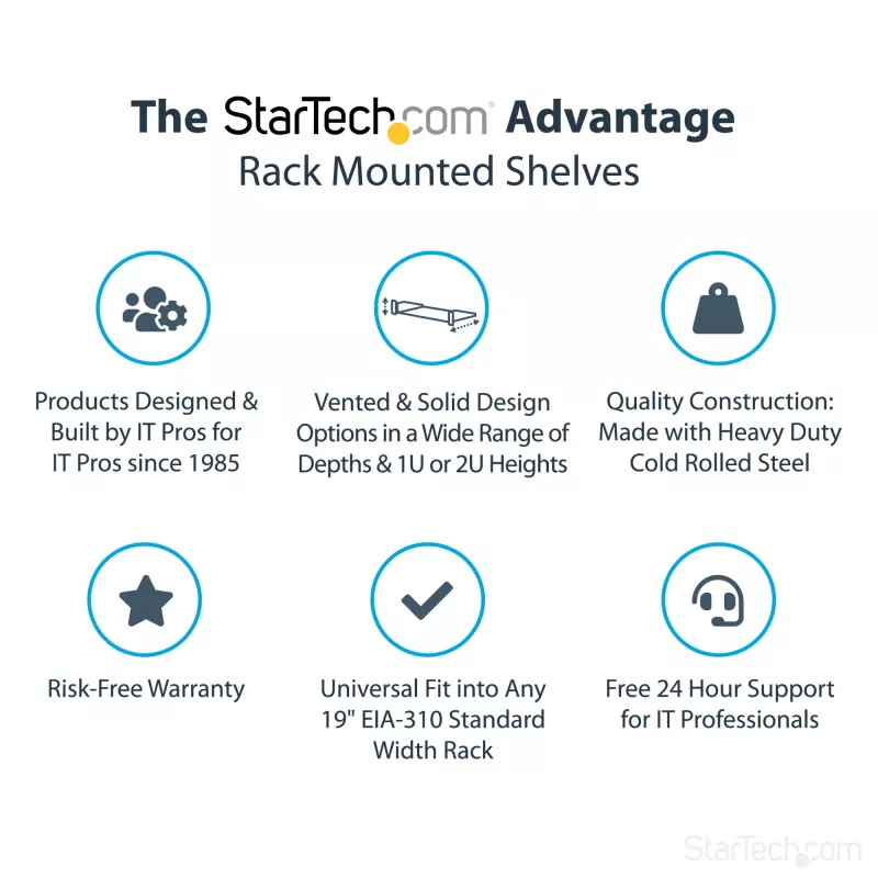StarTech.com CABSHELF1U prateleira 1U para rack de servidor, prateleira fixa em cantilever para rack/armário de 19 polegadas, 17,7 cm (7 polegadas) de profundidade, capacidade de 15 kg (33 lb), com porcas de gaiola e parafusos, preta
