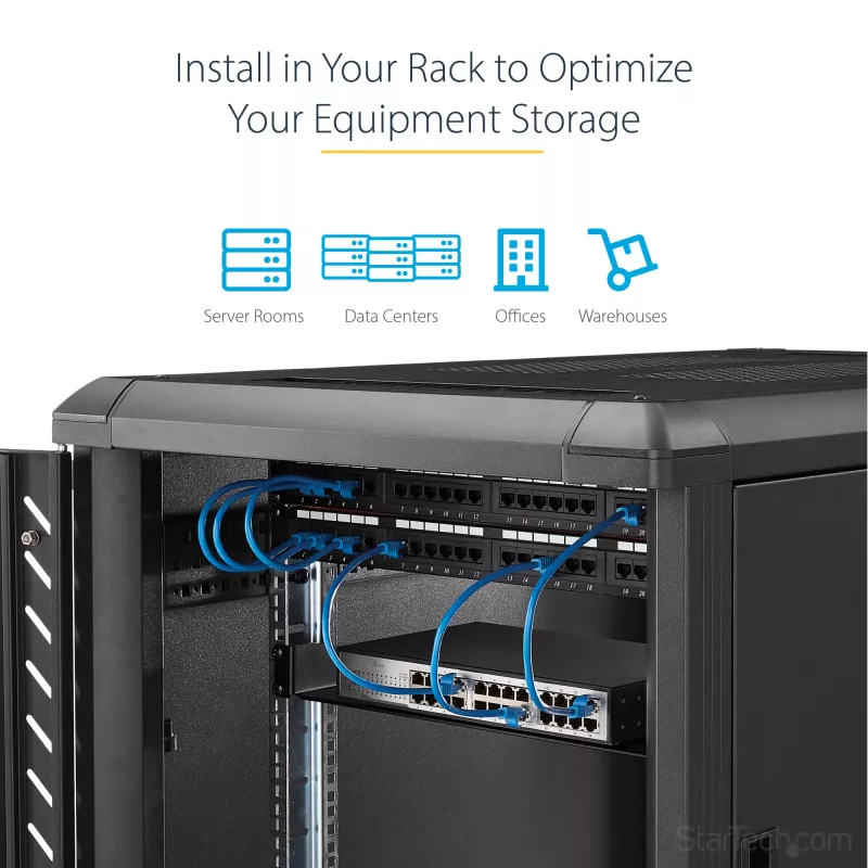 StarTech.com CABSHELF1U prateleira 1U para rack de servidor, prateleira fixa em cantilever para rack/armário de 19 polegadas, 17,7 cm (7 polegadas) de profundidade, capacidade de 15 kg (33 lb), com porcas de gaiola e parafusos, preta