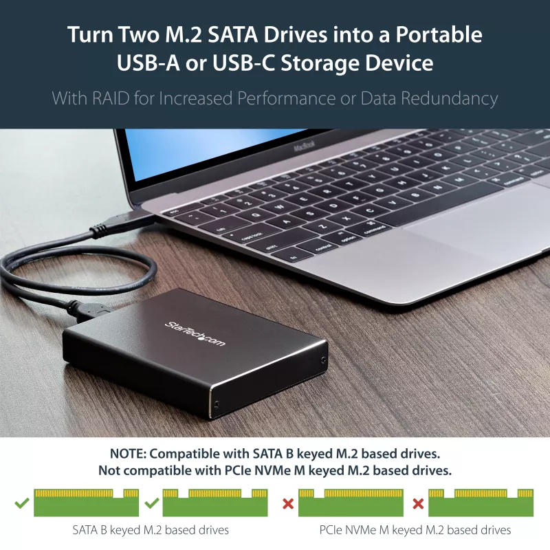 Caixa para duas unidades StarTech.com para SSD M.2 SATA - USB 3.1 (10 Gbit/s) - RAID