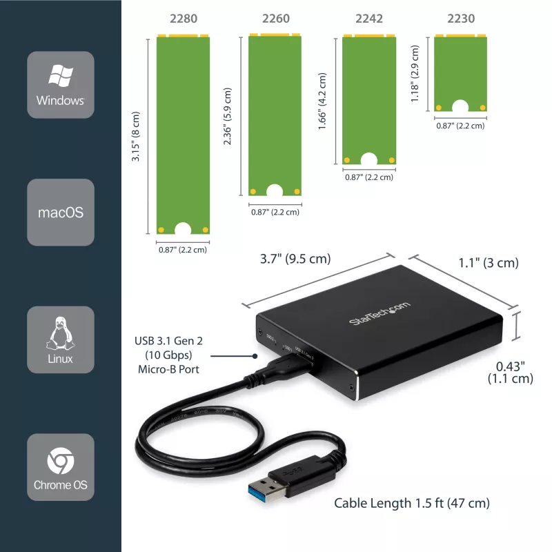 Caixa para duas unidades StarTech.com para SSD M.2 SATA - USB 3.1 (10 Gbit/s) - RAID