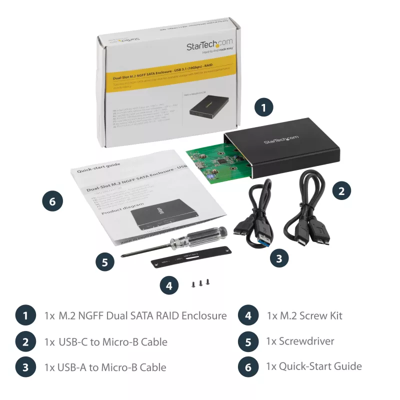 Caixa para duas unidades StarTech.com para SSD M.2 SATA - USB 3.1 (10 Gbit/s) - RAID