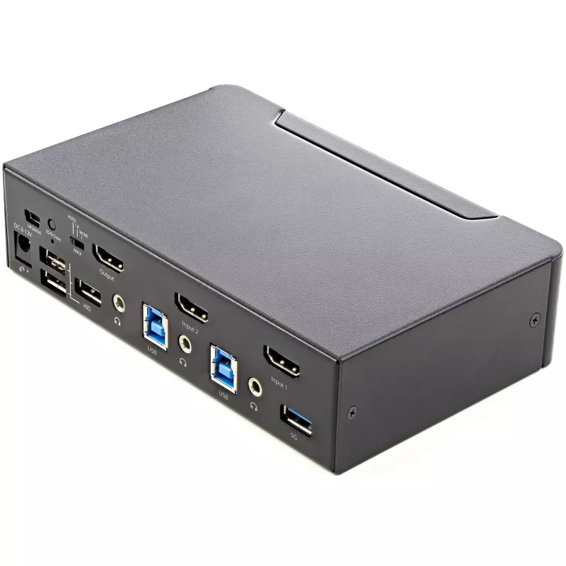 Switch KVM StarTech.com 2 portas HDMI - monitor único 4K 60Hz Ultra HD HDR - switch KVM HDMI 2.0 para desktop com hub USB 3.0 de 2 portas (5 Gbit/s) e 4x USB 2.0 HID, áudio - comutação por tecla de atalho - TAA