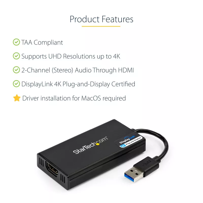 Adaptador StarTech.com USB 3.0 para HDMI - 4K 30Hz Ultra HD - certificado DisplayLink - adaptador conversor USB Type-A para HDMI para monitor - placa de vídeo e gráfica externa - Mac e Windows