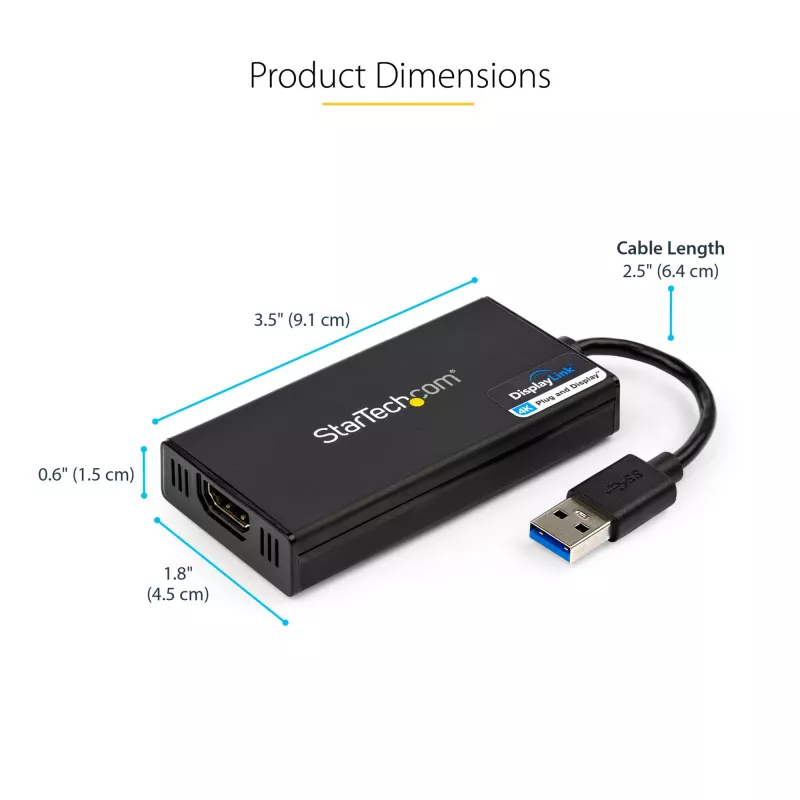 Adaptador StarTech.com USB 3.0 para HDMI - 4K 30Hz Ultra HD - certificado DisplayLink - adaptador conversor USB Type-A para HDMI para monitor - placa de vídeo e gráfica externa - Mac e Windows