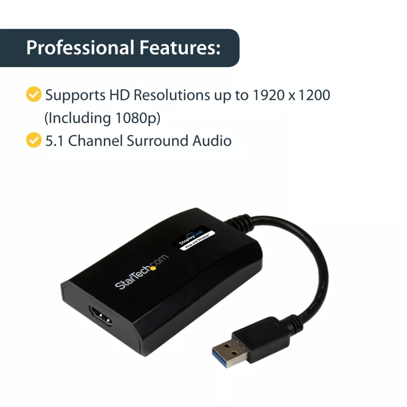 Adaptador StarTech.com USB 3.0 para HDMI - certificado DisplayLink - 1080p (1920x1200) - adaptador conversor USB Type-A para HDMI para monitor - placa de vídeo e gráfica externa - Windows/Mac