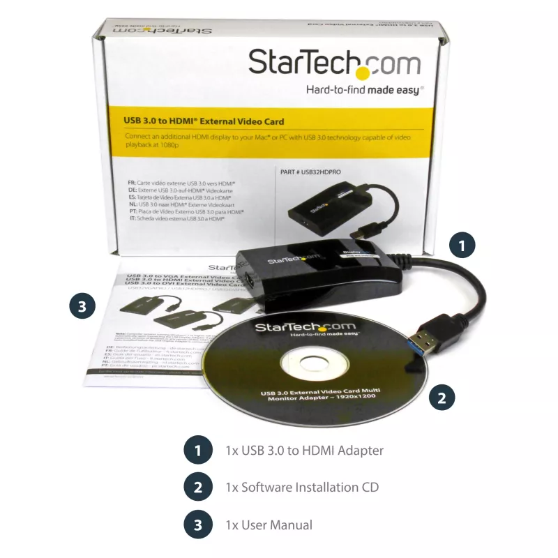 Adaptador StarTech.com USB 3.0 para HDMI - certificado DisplayLink - 1080p (1920x1200) - adaptador conversor USB Type-A para HDMI para monitor - placa de vídeo e gráfica externa - Windows/Mac