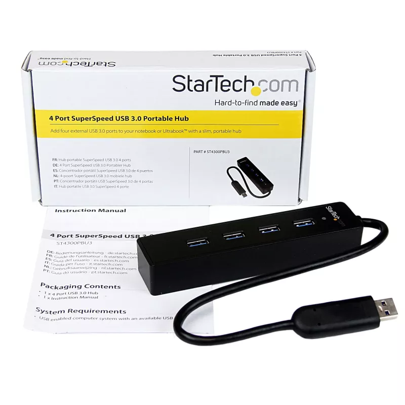 Hub StarTech.com 4 portas SuperSpeed USB 3.0 portátil com cabo integrado