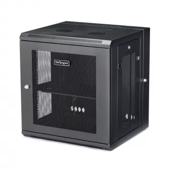 Armário de rede StarTech.com 4-Post 12U para montagem na parede com prateleira 1U, armário de servidor de 19 polegadas rebatível para montagem na parede para equipamento de dados/AV/eletrónica/informática, caixa de rack ventilada flexível