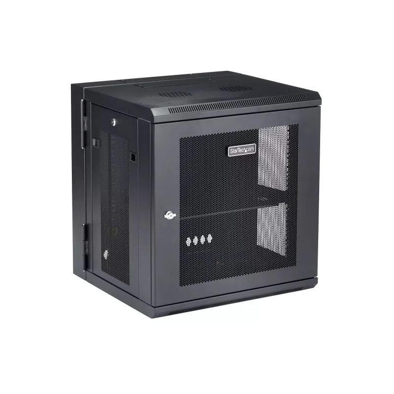 Armário de rede StarTech.com 4-Post 12U para montagem na parede com prateleira 1U, armário de servidor de 19 polegadas rebatível para montagem na parede para equipamento de dados/AV/eletrónica/informática, caixa de rack ventilada flexível