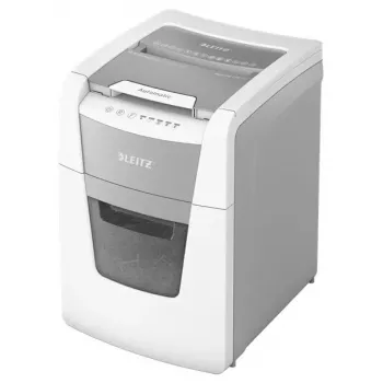 Destruidora de documentos LEITZ IQ Autofeed Small Office 100, corte cruzado P-4, 8 folhas, entrada 22 cm, depósito 34 L, cinzento