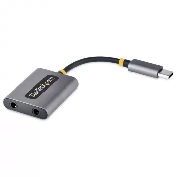 Divisor de auscultadores USB-C StarTech.com, adaptador USB Type-C para dois headsets com entrada de microfone, adaptador USB-C para áudio de 3,5 mm/dongle para auscultadores, USB-C para tomada de áudio/saída auxiliar, DAC de 24 bits