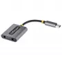 Divisor de auscultadores USB-C StarTech.com, adaptador USB Type-C para dois headsets com entrada de microfone, adaptador USB-C para áudio de 3,5 mm/dongle para auscultadores, USB-C para tomada de áudio/saída auxiliar, DAC de 24 bits