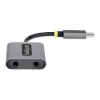 Divisor de auscultadores USB-C StarTech.com, adaptador USB Type-C para dois headsets com entrada de microfone, adaptador USB-C para áudio de 3,5 mm/dongle para auscultadores, USB-C para tomada de áudio/saída auxiliar, DAC de 24 bits