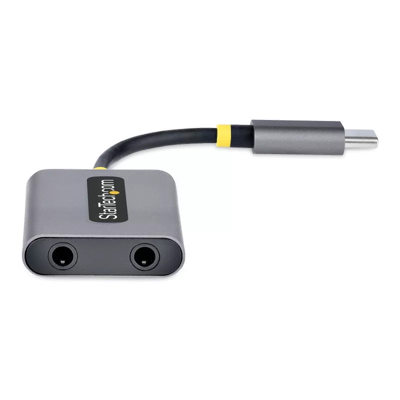 Divisor de auscultadores USB-C StarTech.com, adaptador USB Type-C para dois headsets com entrada de microfone, adaptador USB-C para áudio de 3,5 mm/dongle para auscultadores, USB-C para tomada de áudio/saída auxiliar, DAC de 24 bits