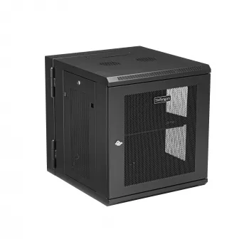 Armário de rede StarTech.com 4-Post 12U para montagem na parede com prateleira 1U, armário de servidor de 19 polegadas rebatível para montagem na parede para equipamento de dados / AV / eletrónica / informática, caixa de rack ventilada flexível