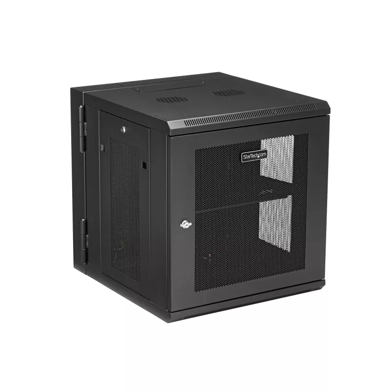 Armário de rede StarTech.com 4-Post 12U para montagem na parede com prateleira 1U, armário de servidor de 19 polegadas rebatível para montagem na parede para equipamento de dados / AV / eletrónica / informática, caixa de rack ventilada flexível