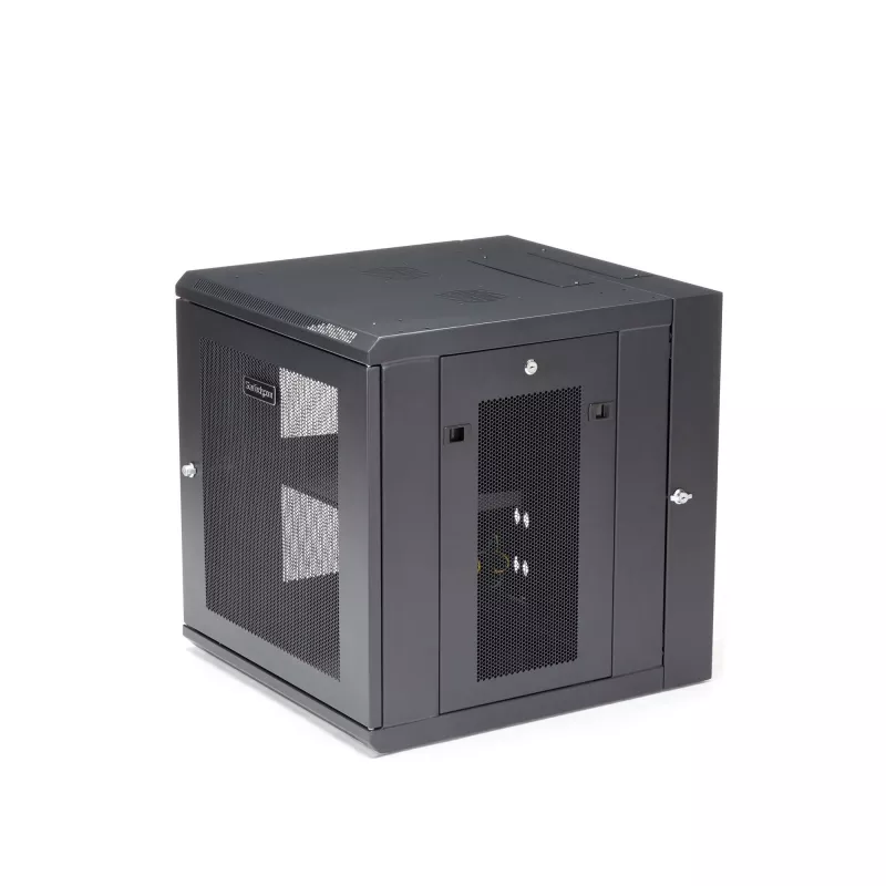 Armário de rede StarTech.com 4-Post 12U para montagem na parede com prateleira 1U, armário de servidor de 19 polegadas rebatível para montagem na parede para equipamento de dados / AV / eletrónica / informática, caixa de rack ventilada flexível